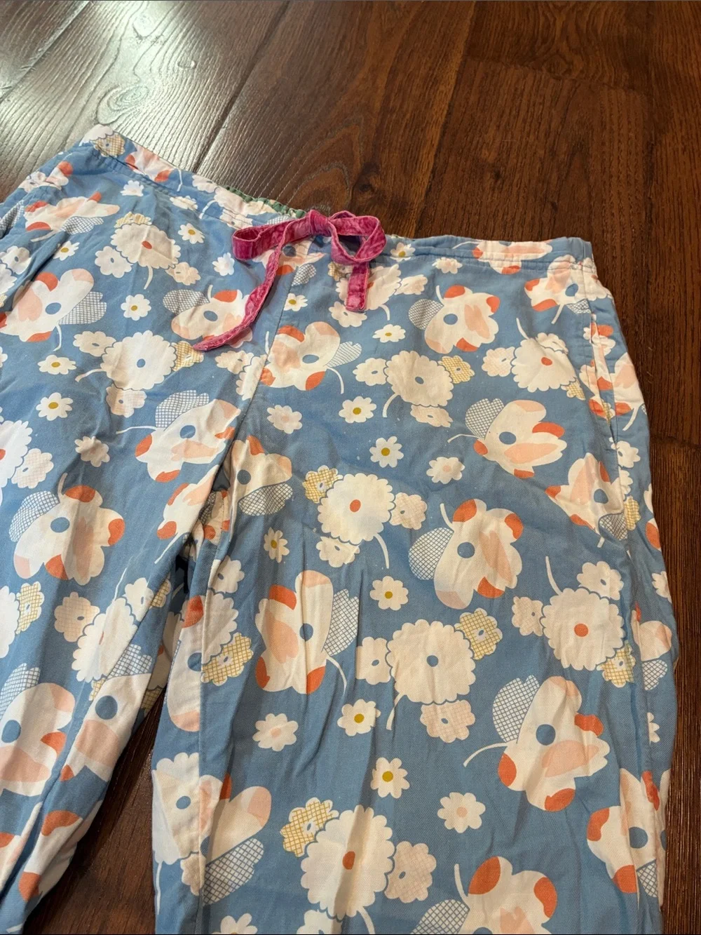 Boden Blue Floral Lounge Pajama Pants with Pink Drawstring